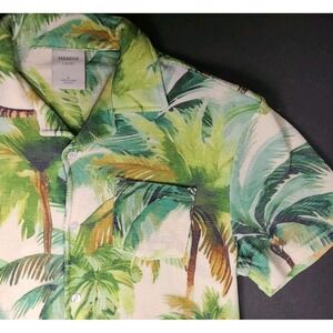 Massive Luxury Mens Soft Fuzzy Button‑Up Shirt L Short Sleeve Tropical Palm Tree